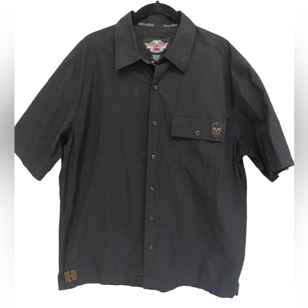 Harley Davidson Shirt Short Sleeves Men’s Button Up Embroidered Size Large-Used